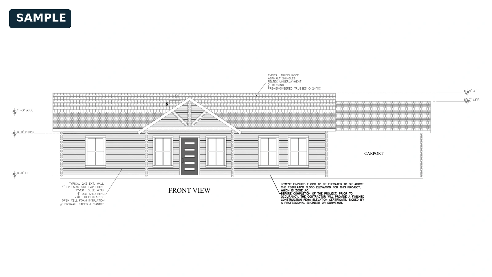 Watermarked architectural drawing from Craftsman Ranch Sample