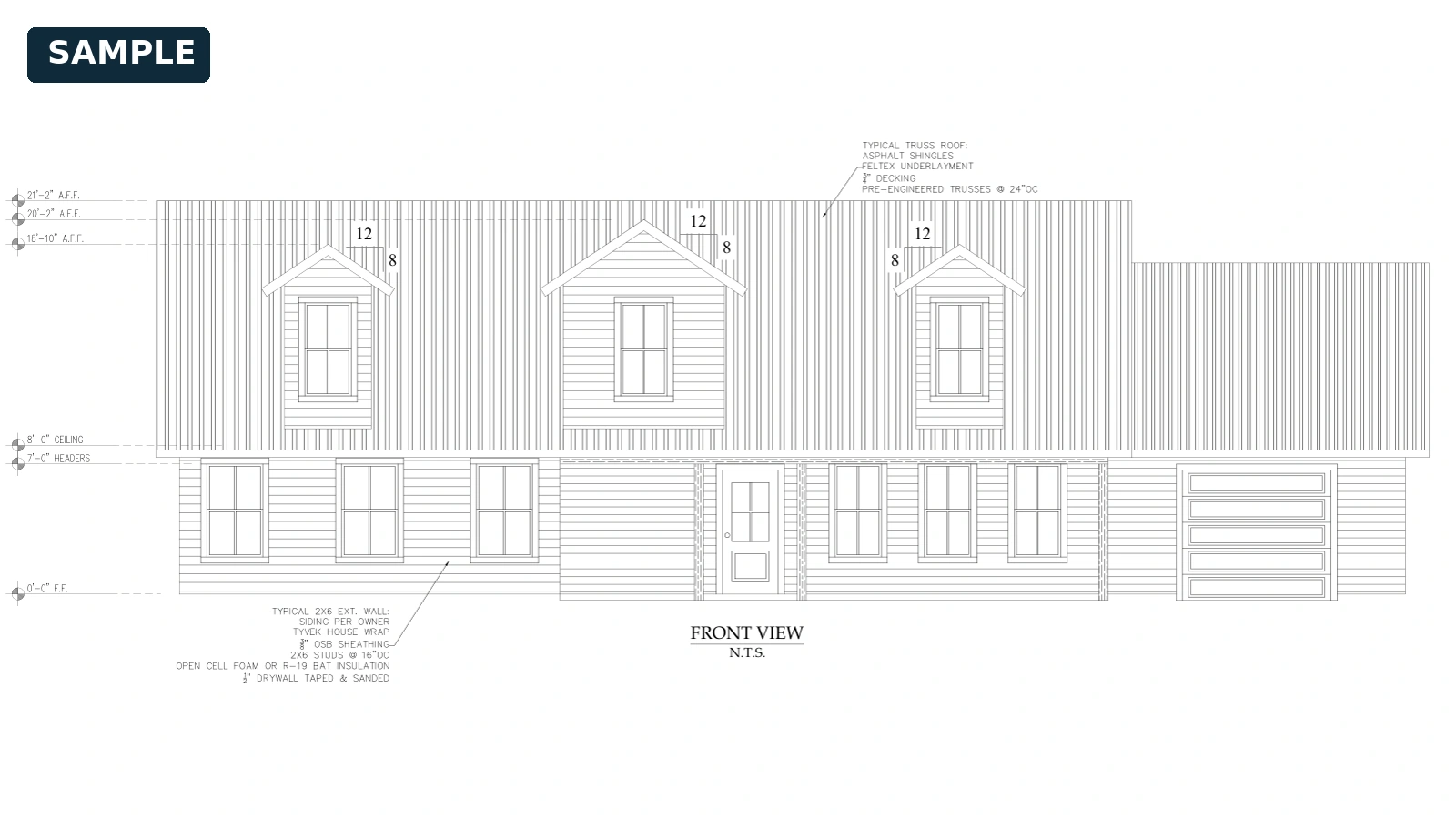 Watermarked architectural drawing from Dormer Cabin Sample