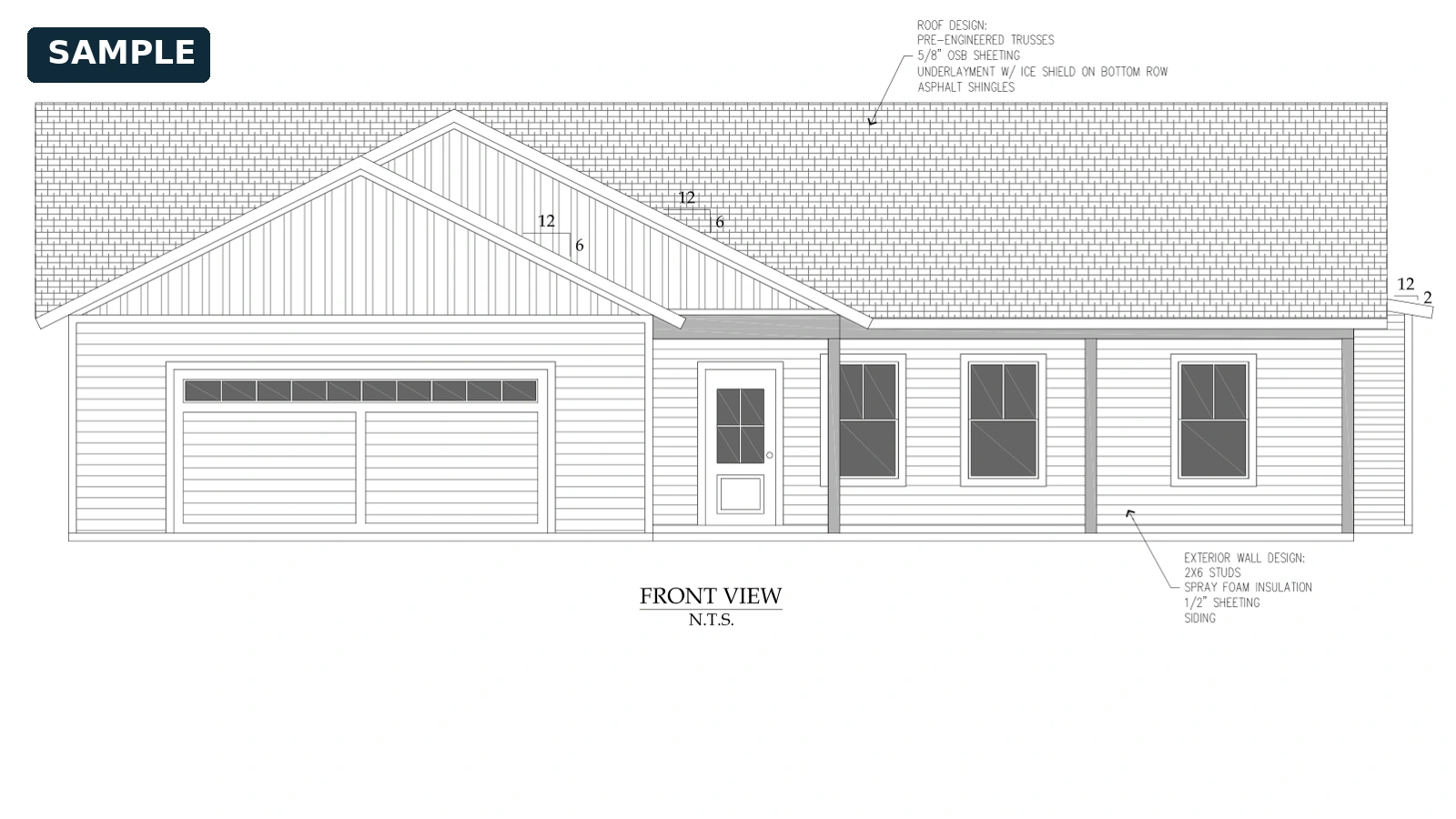 Watermarked architectural drawing from Single-Story Ranch Sample